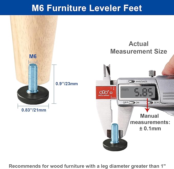 WAFJAMF 20 PCS M6 Thread Adjustable Furniture Levelers Screw in Threaded, Adjustable Levelers Feet Screw On Furniture Glide Leveling for Table, Chair, Furniture Legs