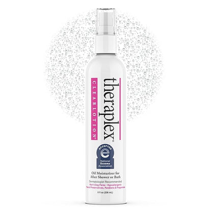 Theraplex Clear Lotion Spray (8 oz) - Natural Jojoba Oil, No Parabens or Preservatives, Noncomedogenic and Hypoallergenic, Dermatologist recommended - National Eczema Association Seal of Acceptance