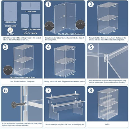 Choowin 2 Layer Clear Acrylic Display Case for Collectibles, Mini Figures, Pop Mart, Labubu, Sonny Angel, Smiski - Assemble Dustproof Acrylic Display Box with Door, Stand (12x4.9x14.4 inch)