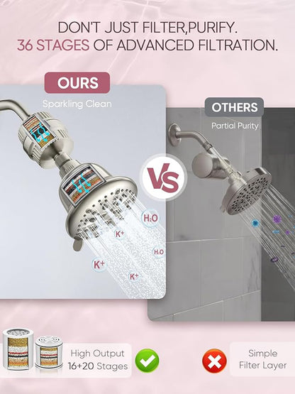 Cobbe Luxury Double Filtered Shower Head, High Output 16+20 Stages – 99% REMOVAL Shower Filters for Hard Water Removes Chlorine and Harmful Substances, 7-Model Setting Spray, Brushed Nickel