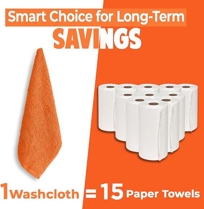 DAN RIVER 24 Pack Wash Cloths for Showering [12x12] - 100% Cotton Washcloths Premium Quality Flannel Face Cloths for Bathroom, Highly Absorbent and Soft Feel Wash Clothes, Orange