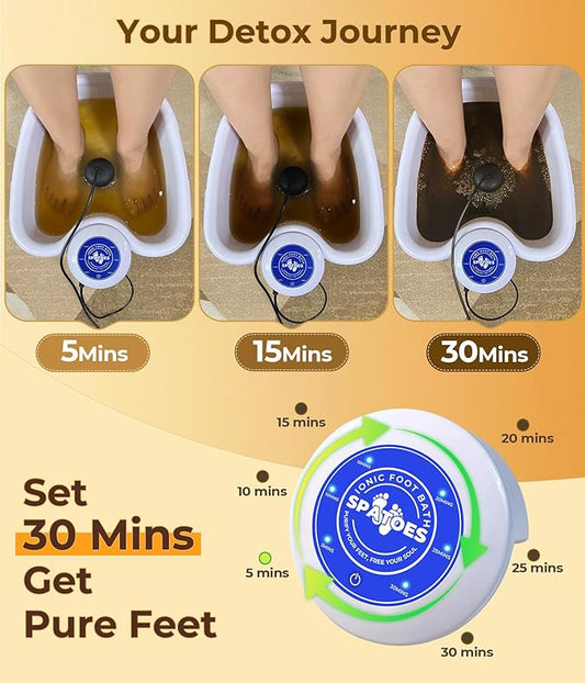 Ionic Foot Detox Machine 3.0, Foot Spa at Home detox, Ion Detox Foot Bath Cleanse Machine to Remove Toxins -2 Arrays, 15 Disposable Foot Bath Liners, Detox Sea Salt, Upgraded Durable Basin