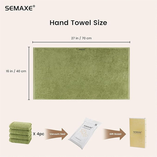 SEMAXE Sage Green Hand Towels for Bathroom, 100% Cotton Towels with Hanging Loops, Soft and Highly Absorbent, 4 Pack Hand Towel Set for Gym, Shower, Hotel, Spa and Kitchen