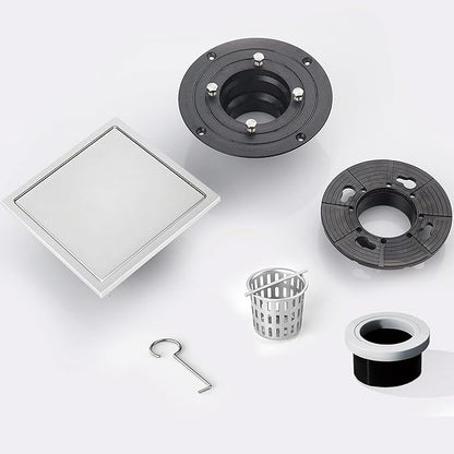 4 Inch Square Shower Floor Drain, Shower Drain Kit with Flange and 2 in 1 Tile-Insert Cover, Square Shower Drain, SUS 304 Stainless Steel Floor Drain,Silver