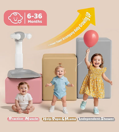 Baby Bath Stand, Foldable Standing Bathtub for Baby, Shower Stand and Bath Support for Infants and Toddlers (6–36 Months), Non-Slip Adjustable Baby Standing Support, Pink