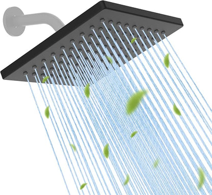 Hibbent Thickness Metal Rain Shower Head, 6'' High Pressure Rainfall Shower Head, Square Bathroom Waterfall Shower Heads, High Flow Fixed Showerheads with Adjustable Brass Ball Joint, Matte Black