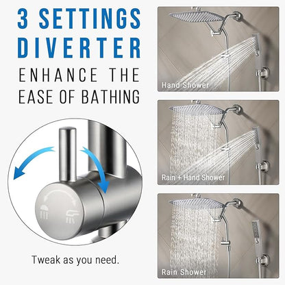 G-Promise Metal Shower Diverter, Handheld Holder Included, 3-Way Diverter for Handheld and Fixed Shower Head ∣3-Settings Universal Bathing System Replacement Part (Brushed Nickel)