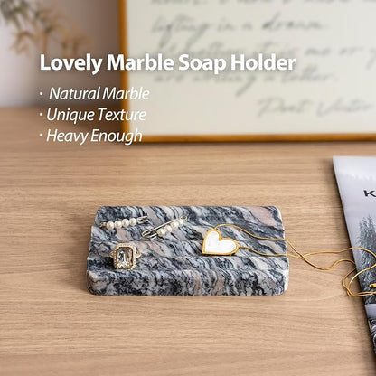 2 Pcs Soap Holder for Bathroom, Marble Soap Dish for Kitchen Countertop, Soap Tray with Creative Wavy Design, Saver for Bath Tub, Sponges, Italian Natural Stone(Rosso Luana)