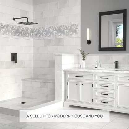 Lava Odoro 12-inch Modern Square Shower Faucet Set Matte Black, Shower Trim Kit with Rough-in Valve High Pressure Black Rainfall Shower Head and Handle Set, (Valve Included), SF106-MB