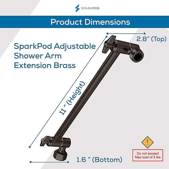 SparkPod 11" Solid Brass Shower Head Extension Arm - Flexible Height & Angle Adjustable Shower Arm Extension for Rain Showerheads with Sturdy Lock - Universal Pipe Connection (Oil-Rubbed Bronze)