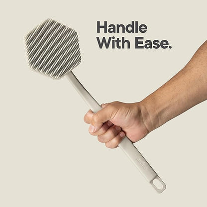 TOOLETRIES Silicone Back Scrubber with Hook - Exfoliating Shower Brush, Back Washer for Men, Durable Back Brush with Long Handle - Long Lasting Bath & Shower Accessories - Sand