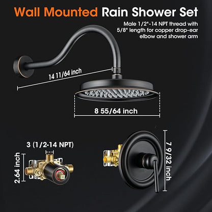 Oil Rubbed Bronze Shower System, Shower Faucet Set with Pressure Balance Valve, 9 inch Single-Function Rain Shower Head, Bathroom Shower Valve Trim Kit,High Pressure Shower Fixtures(WT-9817ORB)