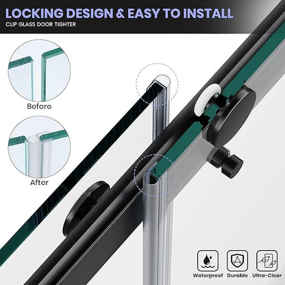 Bathroom Shower Door Seal Strip, 2PCS 78 Inch Shower Door Bottom&Side Seal Strips, U-Type PVC Transparent Shower Door Seal Strip for 3/8"(10MM) Frameless Shower Door
