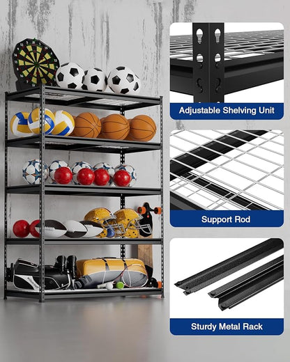 WORKPRO 5-Tier Heavy Duty Metal Shelving Unit, 72”H x 48”W x 24”D, Adjustable Storage Rack with 4000 lbs Capacity, for Garage, Basement, Workshop, Warehouse
