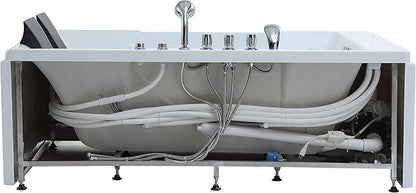 Empava 72" x 48" Whirlpool Tub, 2 Person Jetted Bathtub, Hydro Massage & Chromatherapy [ETL Certified], 3 Sided Apron, Acrylic , 1125 Watt, 110 Gallons, Left Drain