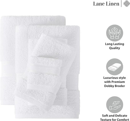 LANE LINEN 100% Mercerized Cotton Bath Towels Set of 12 – Zero Twist, 4 Bath, 4 Hand Towel & 4 Washcloths, Soft, Ideal for Spa Hotel & Home, Durable After Multiple Washes – White Towels
