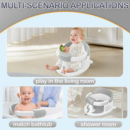 Baby Bath Seat for Babies 6 Months & Up, Toddler Bath Seats for Babies Sitting Up, Non-Slip Infant Bath Tub Chair with Suction Cups & Soft Cushion for Shower, Compact Toddler Bathtub Seat, Grey