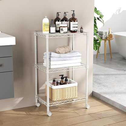 SINGAYE 3 Small Shelves Storage Shelf Wire Shelving Unit Metal Shelf Adjustable Organizers Storage Shelving with Wheels for Bathroom Laundry Room Kitchen Pantry