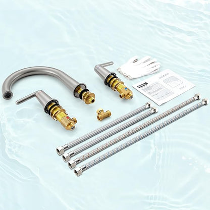 Roman Bathtub Faucet 2-Handle Tub Filler with Valve Widespread Deck Mounted High Flow Tub Faucet Set Brushed Nickel