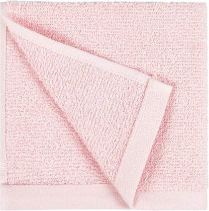 Amazon Basics face Towels for bathroom, 100% Cotton Extra Absorbent washcloth , Fast Drying - salon towel - 24 Pack Petal Pink (12 x 12 inches)