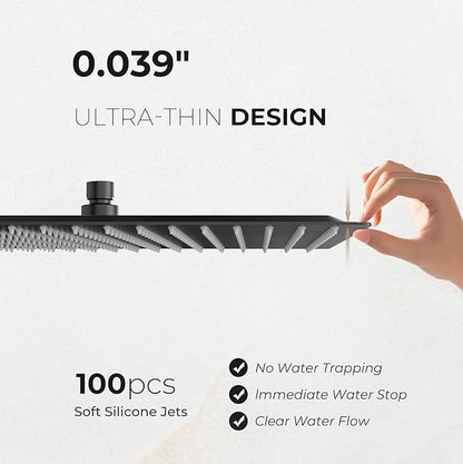 Rain Shower Head, 10 Inches Large Rainfall Shower Head, 304 Stainless Steel Made, Ceiling or Wall Mount, High Pressure Flow, Ultra Thin, Matte Black