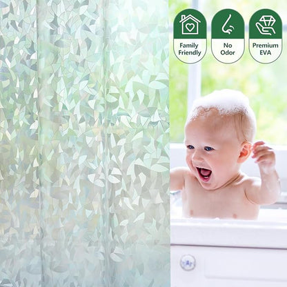 AooHome Plastic Shower Curtain Liner - Water Repellent PEVA Half Clear Shower Liner for Narrow Stall with 3D Decals Stained Glass Design & Bottom Magnets, Modern Single Bathroom Liner 36x72 Inch