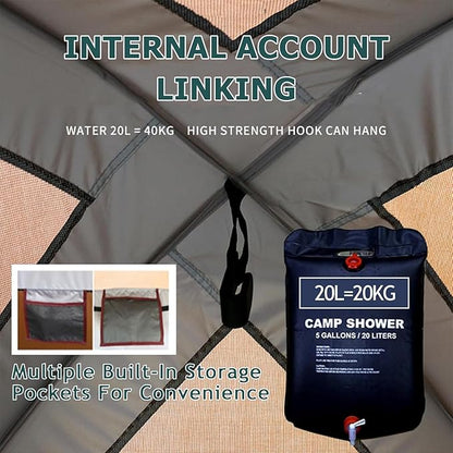 Camping Tent Shower Tent,Outdoor Changing with Built-in Hook,Holds 20 Liters of Water,63 * 63 * 95 Inch,210D Oxford Cloth Waterproof - Portable Toilet Shelter with Carrying Bag for Camping,Beach