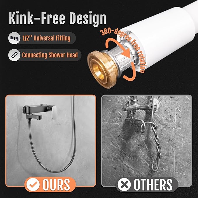 Super Flexible Silicone Shower Head Hose Extension, Kink-Free Handheld, Rv Shower Hose Replacement with Premium Brass Material for Cleaning Pet, Bidet, 80 Inches, White