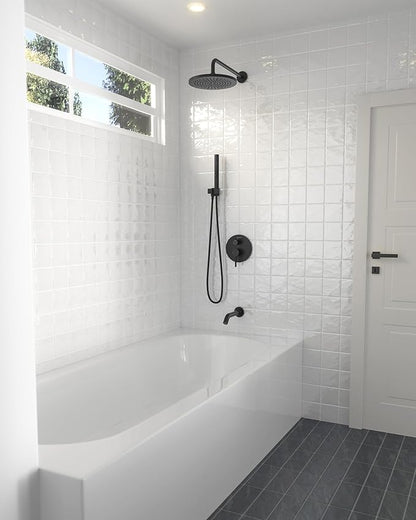 Lava Odoro Modern 3-Setting Round Rain Bathtub and Shower Faucet Set, Black Rainfall Shower Head and Handle Set, Rain Shower System with Tub Spout, Shower Valve Trim Kit, Matte Black, SF104-MB-T