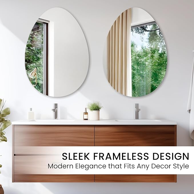 VASUHOME Drop Frameless Bathroom Mirror, 20 x 28 Inch Wall Vanity Mirror, Large Wall Mounted Mirrors for Bathroom, Living Room, Bedroom