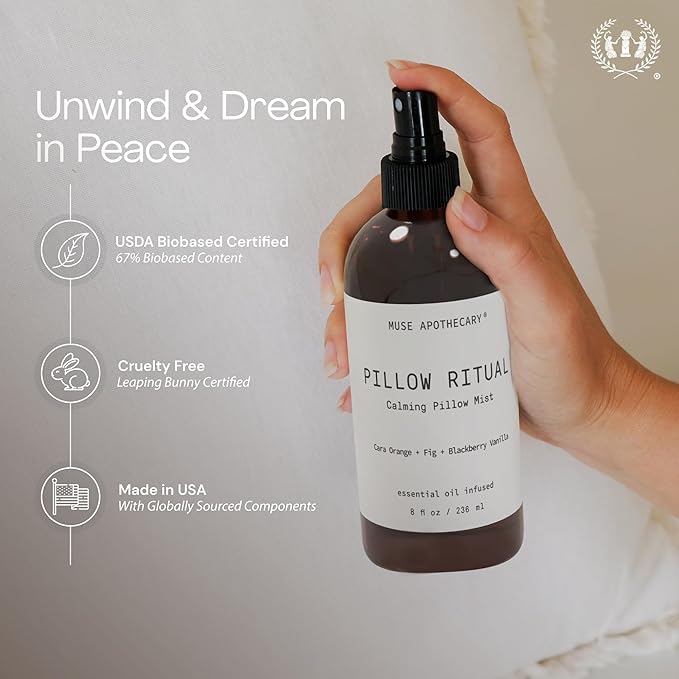Muse Apothecary Pillow Ritual - Aromatic, Calming and Relaxing Pillow Mist, Linen and Fabric Spray - Infused with Natural Aromatherapy Essential Oils - 8 oz, Bergamot + French Lavender + Sandalwood,