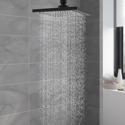 Hibbent Thickness Metal Rain Shower Head, 6'' High Pressure Rainfall Shower Head, Square Bathroom Waterfall Shower Heads, High Flow Fixed Showerheads with Adjustable Brass Ball Joint, Matte Black
