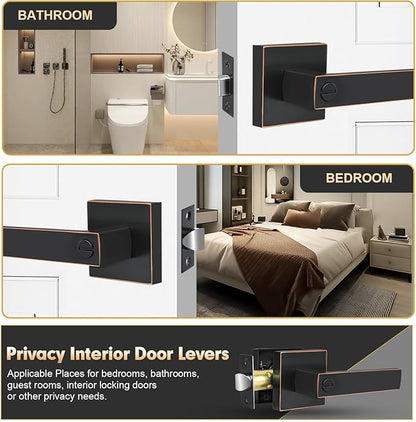 Privacy Door Levers, 8 Pack Oil Rubbed Bronze Door Handles Interior Heavy Duty Bed and Bath Keyless Door Locksets, Reversible for Left Right Handed Doors