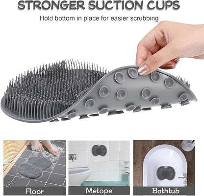 Shower Foot Scrubber Mat with Non-Slip Suction Cups, Exfoliating Foot and Back Washer Pad for Bathtub and Shower Floor (Pink)