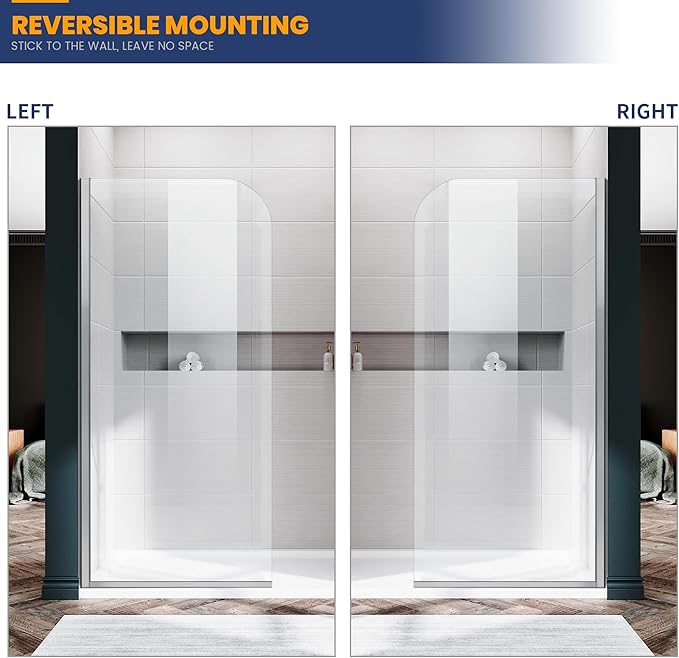 Glass Shower Door Screen, 34"" W x 74"" H Semi-Framed Fixed Shower Glass Door in Silver with 5/16""(8mm) Clear Tempered Glass Door, Simple Single Panel for Bathroom