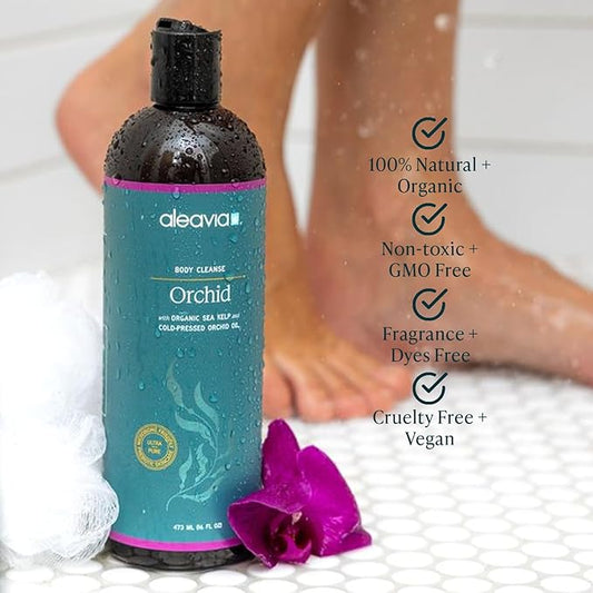 Aleavia Body Cleanse – Organic & All-Natural Prebiotic Body Wash with Pure Cold-Pressed Orchid Oil – Nourish Your Skin Microbiome – 16 Oz