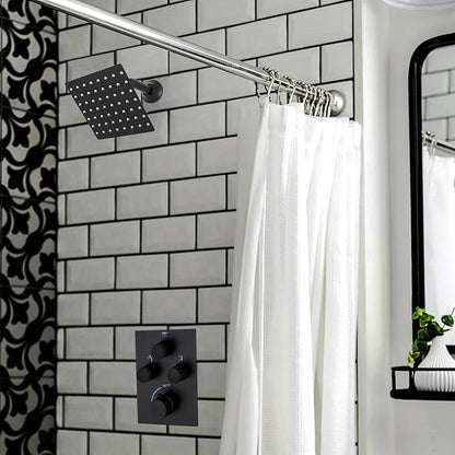 Modern Push Button 3 Way Thermostatic Shower Valve, Concealed Multi Function Brass Faucet Rough-In Mixer Shower Diverter Valve Kit Can Control Flow and On-Off Simultaneously, Matte Black