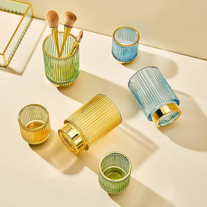 Makeup Brush Holder Organizer,Toothbrush Holders,Desk Pen Pencil Holder,Multifunctional Vintage Glass Brush Cup（L/Blue/A3-8-US）