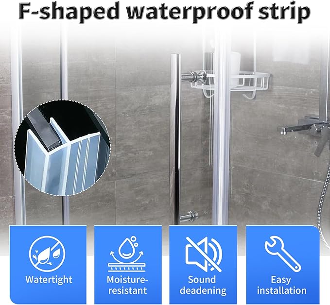 Shower Door Side Seal Strip,118 Inch F-Type Frameless Shower Door Seal, F-Type Shower Door Sweep for 3/8"(10mm) Thick Glass