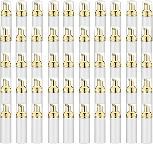 2 Oz Empty Foam Pump Bottle (50 PCS) Travel Foaming Soap Dispenser for Hand Soap, Lash Shampoo Cleanser (White&Gold Pump&Clear Cap)