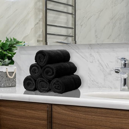 Monogrammed Hand Towel, Personalized Initial Gift, Extra Absorbent 100% Turkish Cotton - Soft Terry Finish - Set of 2 - White Block Initial M - Embroidered on Black Towels