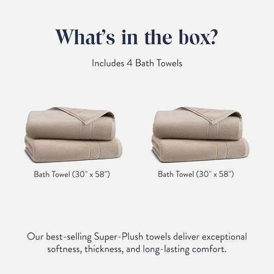 Brooklinen Super-Plush Turkish Cotton Bath Towels - Set of 4 - Cotton, 820 GSM, Highly Absorbent, Machine Washable, Perfect for Home & Bathroom (30" x 58", Driftwood)