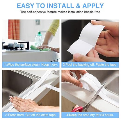 White Caulking Tape for Toilet and Bathtub Self Adhesive, 1.5" x13.5Ft Sealant Caulk Strip Sealing Tape for Bathroom Peel and Stick Floor Shower Wall Tile and Kitchen Edge Protector