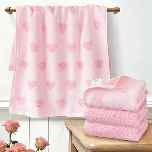 VOOVA & MOVAS Valentines Day Hand Towels 4-Pack, 100% Soft Cotton 18x28 Inch Hand Towels with Decorative Jacquard Heart,Baby Pink