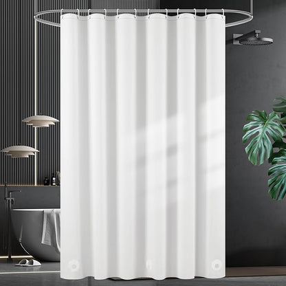 UFRIDAY White Short Shower Curtain Liner Premium PEVA 72 x 66 inch,Heavy Duty Shower Curtain with 3 Weighted Magnets, Plastic Waterproof Grey Shower Curtains for Bathroom with 12 Hooks