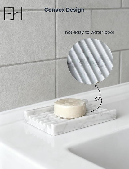 Marble Soap Dish - Soap Dish for Shower, Shower Bar Soap Holder, Stone Soap Container for Marble Bathroom Accessories, Decorative Dish with Drainage (Calacatta White, Rectangular)