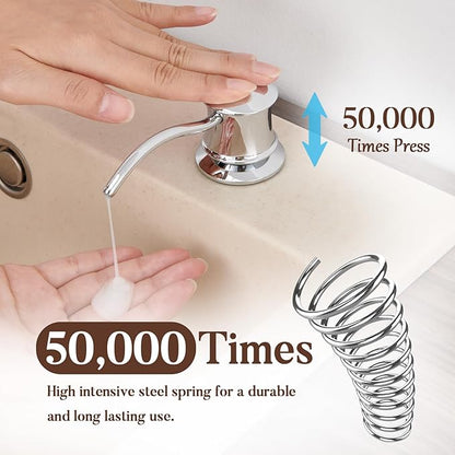 Built in Soap Dispenser for Kitchen Sink Countertop, Solid Brass Pump Head Long Spout with 10.2 Ounce PET Food Safe Material Lotion Bottle, Chrome Finish