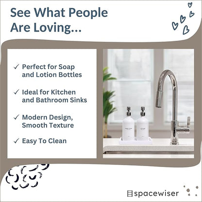 Countertop and Vanity Tray - Small 7.7” Silicone Tray for Soap Dispenser, Bathroom Trays, Dish Soap Trays for Kitchen Counter, Sink Caddy Sinks Organizer, Soaps Dish & Sponge Holder, White