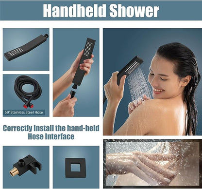 Aolemi Shower Faucet Set Rain Shower System with Handheld Spray Bathroom Shower Combo Rough-in Valve and Shower Trim Kit Included Matte Black 10 Inch Wall Mount Shower Head