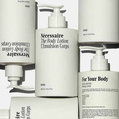 Nécessaire The Body Lotion with Pump – Hinoki Scented Body Moisturizer with Peptides, Niacinamide, Vitamins C/E & Omega 6/9 – Skin-Firming Daily Hydration – Dermatologist-Tested, Vegan – 15.2 oz